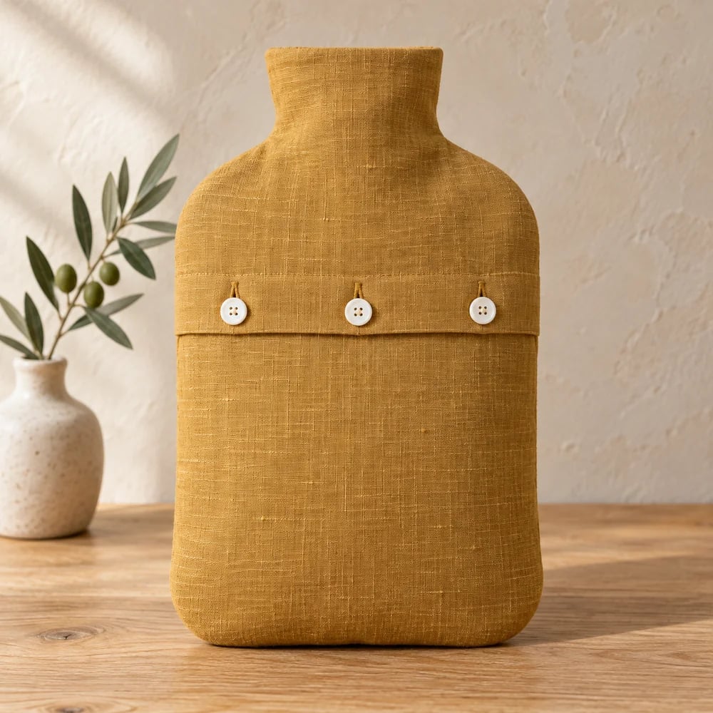Linen button cover in ochre