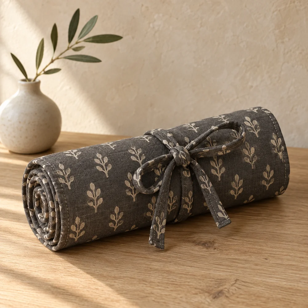 Printed jewellery roll in charcoal