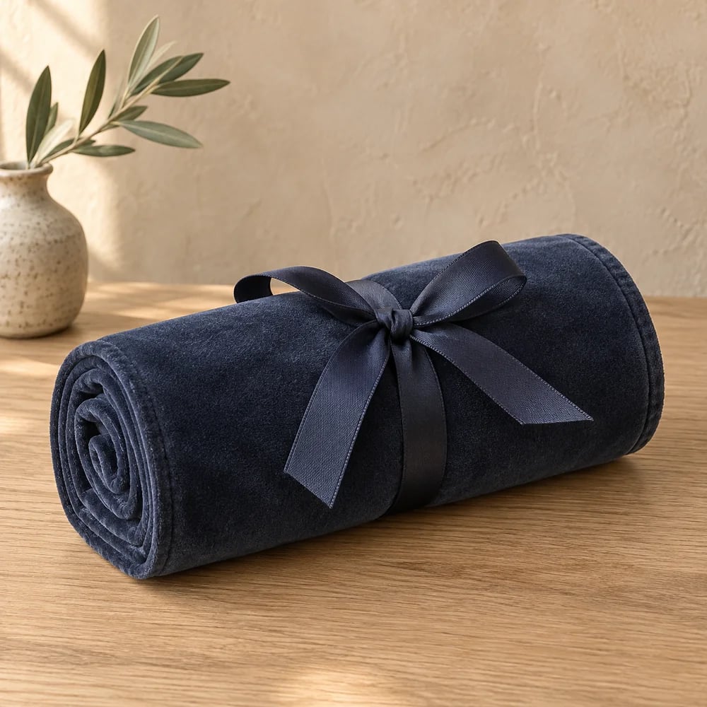 Velvet jewellery roll in navy