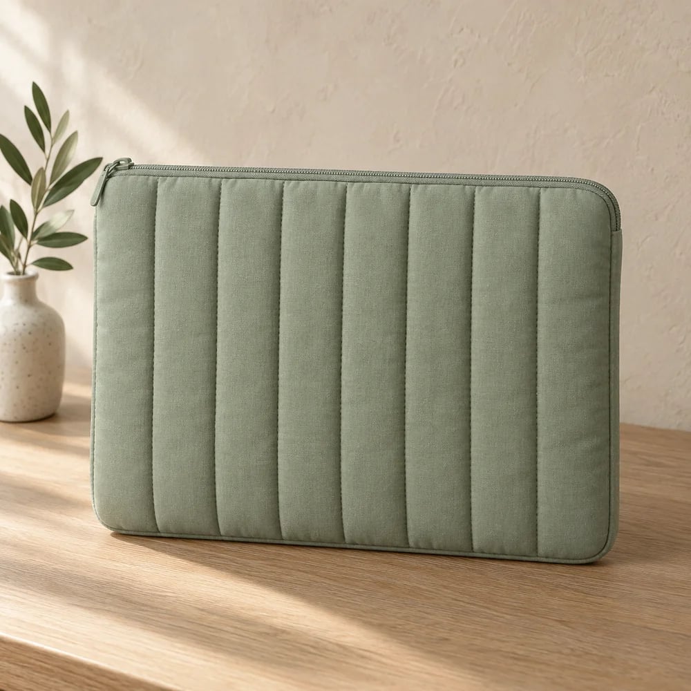 Channel quilted sleeve in sage
