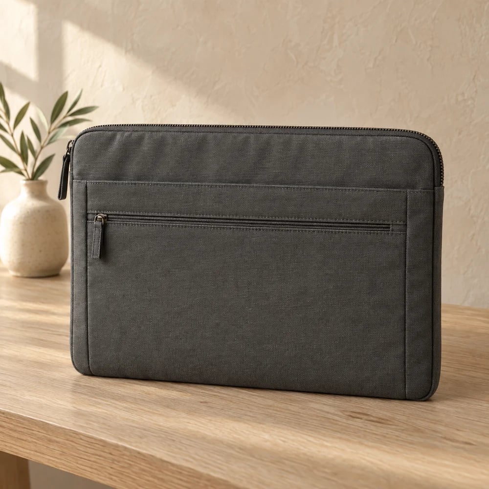 Sleeve with front pocket in charcoal