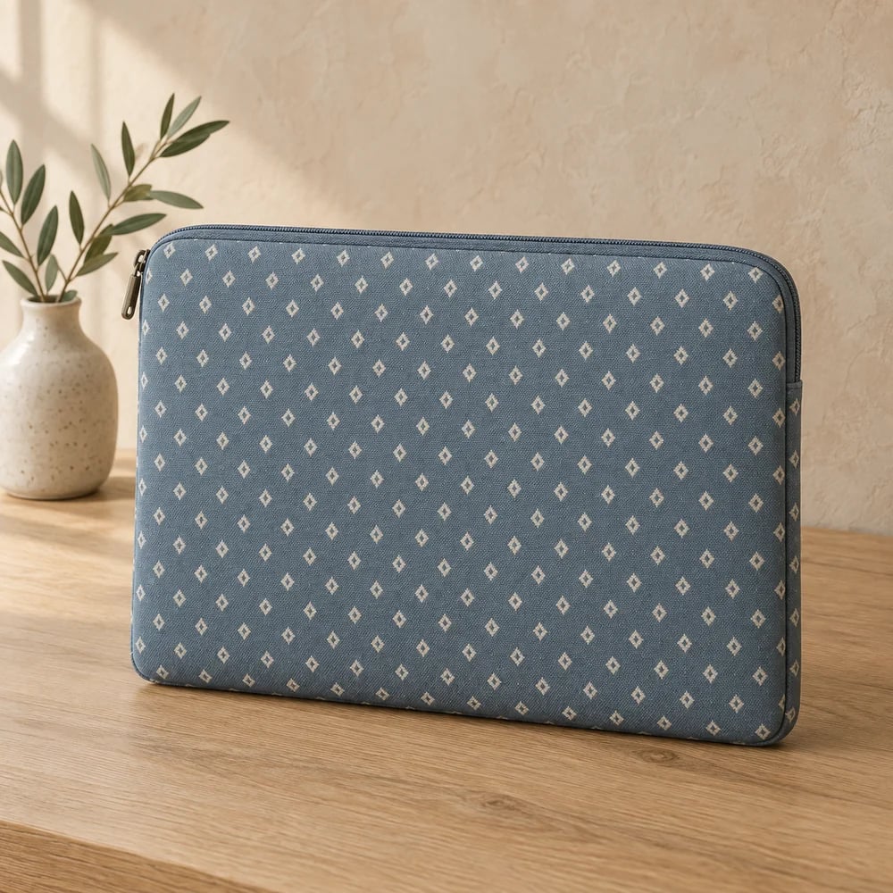 Printed sleeve in slate blue