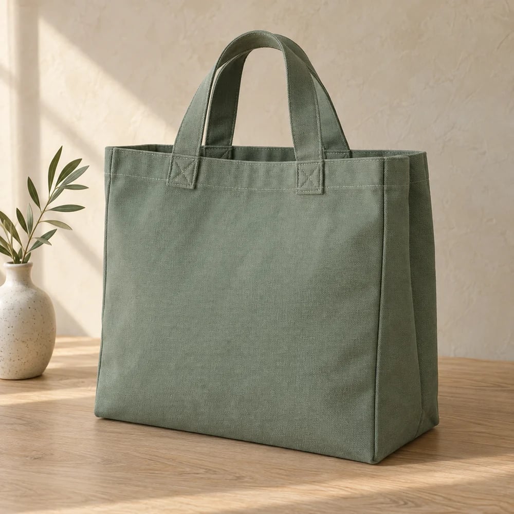 Box gusset tote in eucalyptus