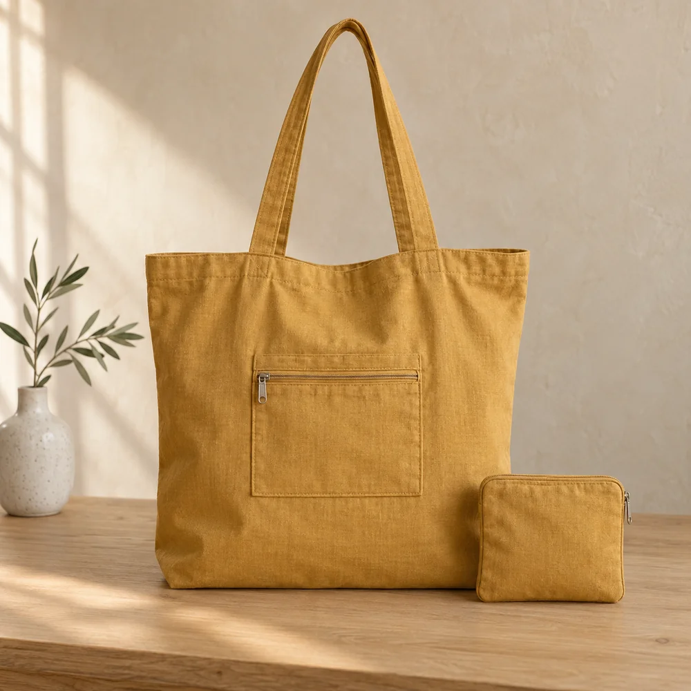 Foldaway tote in ochre