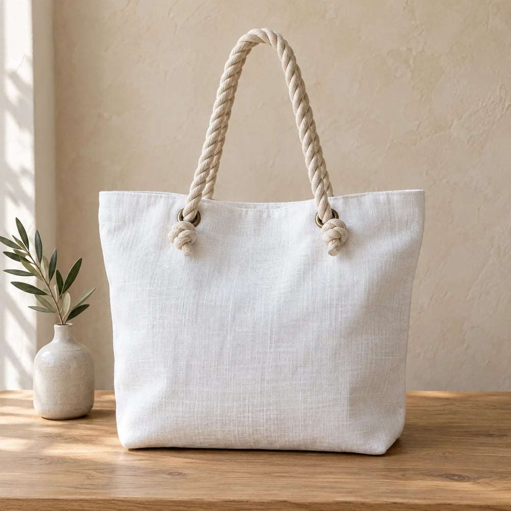 Rope handle tote in white