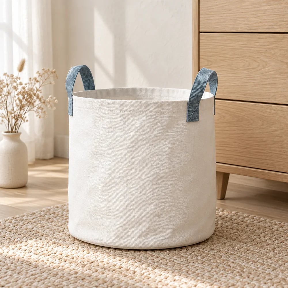 Canvas storage basket in white