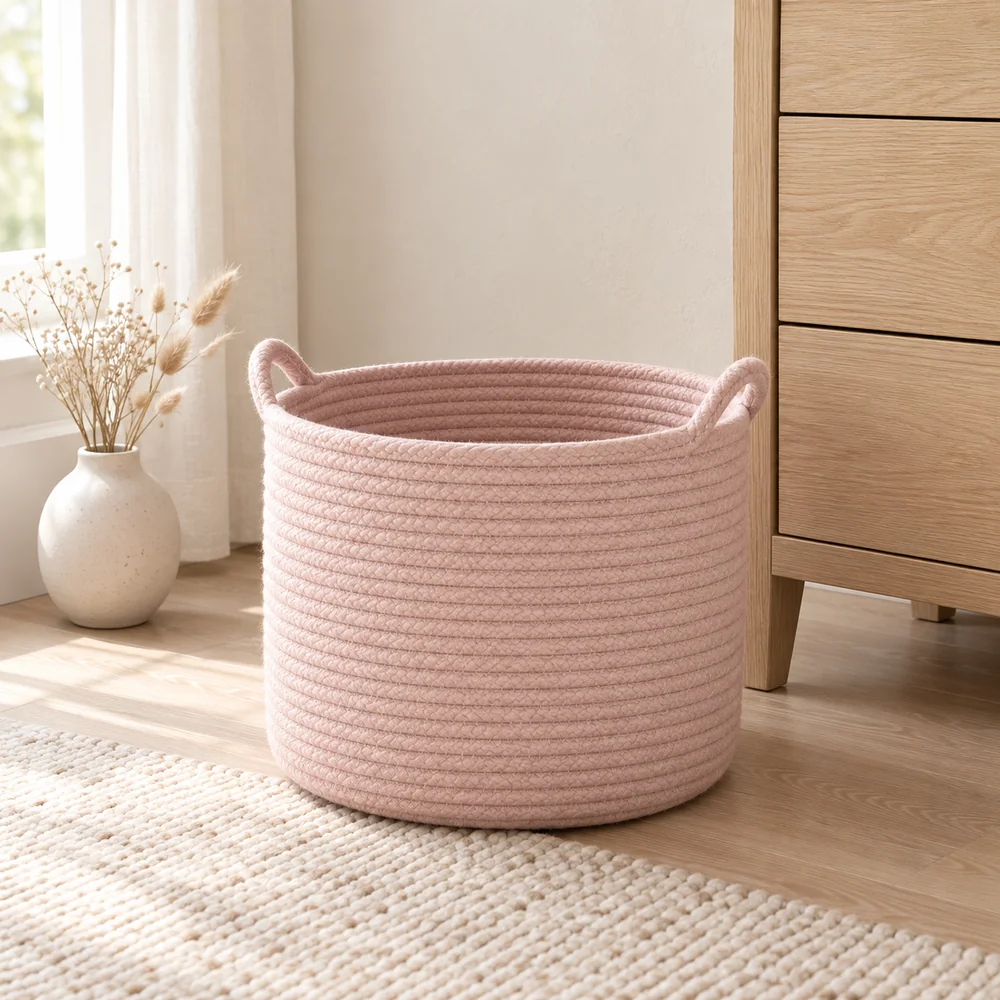 Cotton rope basket in blush pink