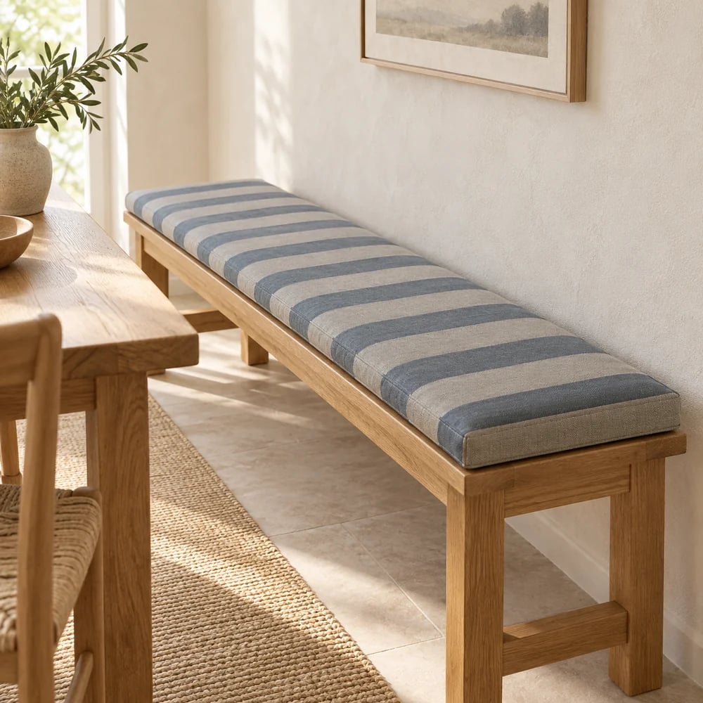 Cotton bench pad, woven stripe in stone