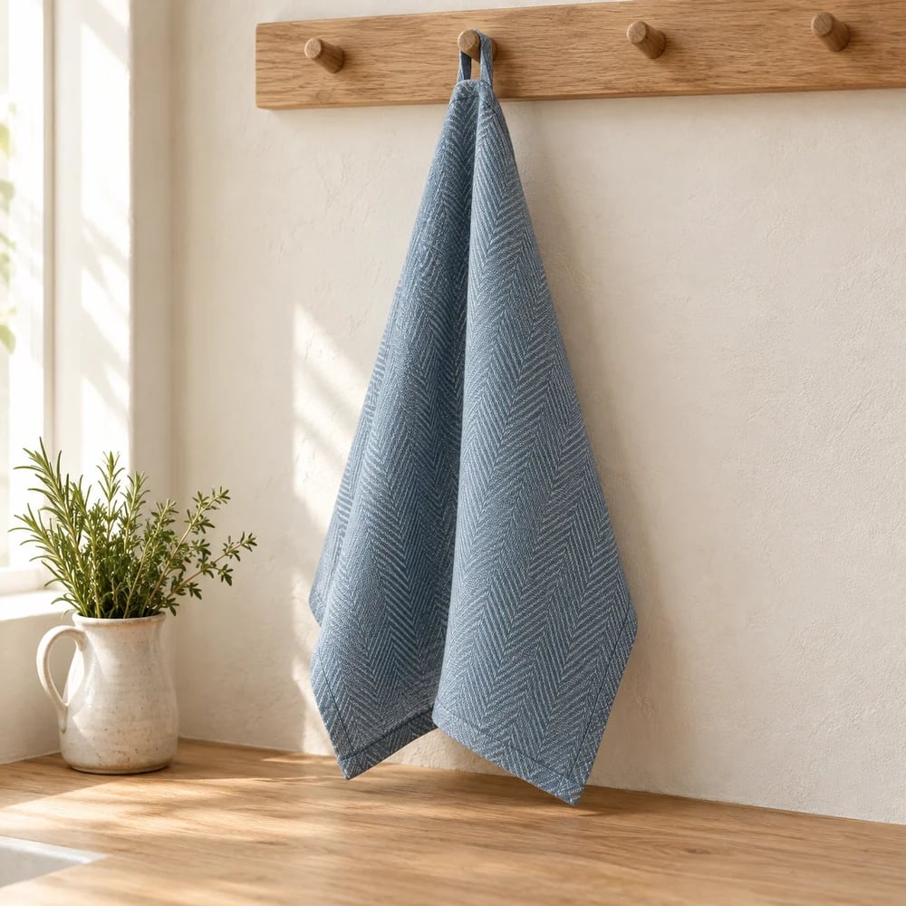 Herringbone towel in muted blue