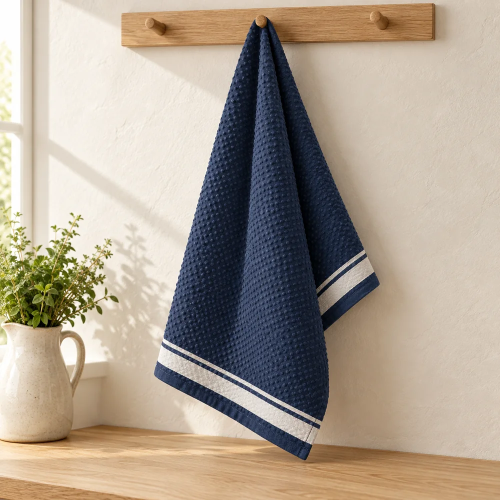 Huckaback towel in navy