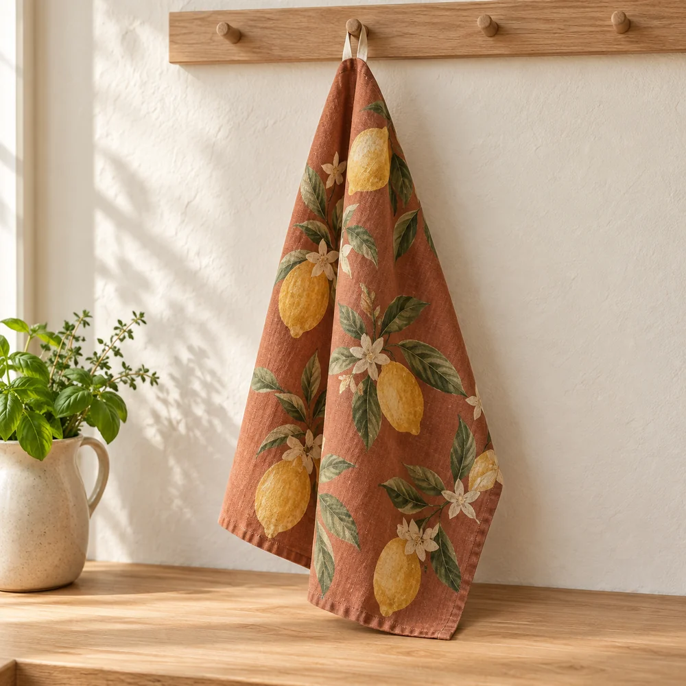 Printed towel in terracotta