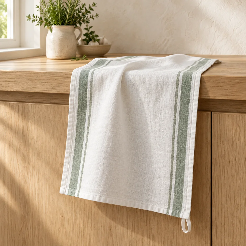 Yarn dyed stripe towel in white