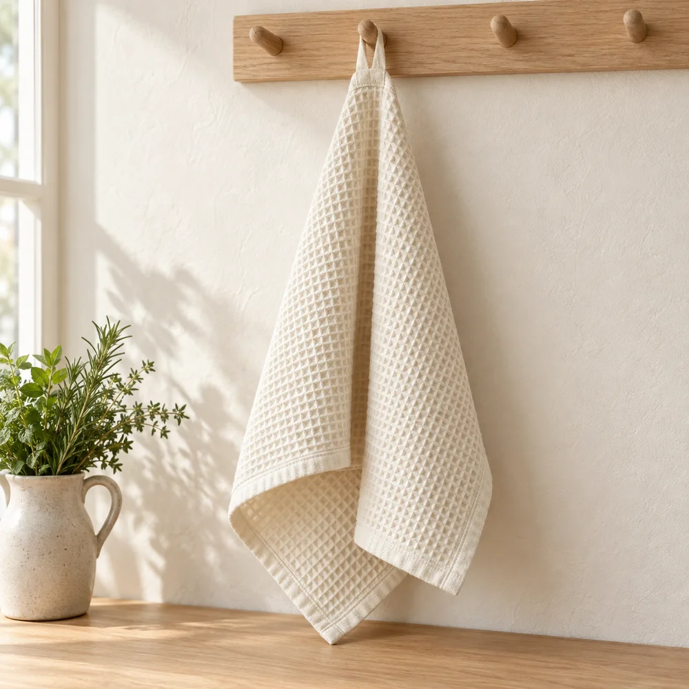 Waffle weave towel in ivory