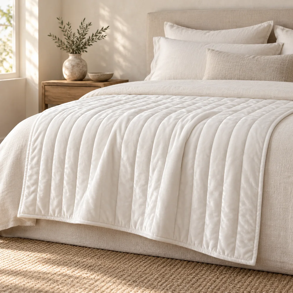Velvet quilted throw in white