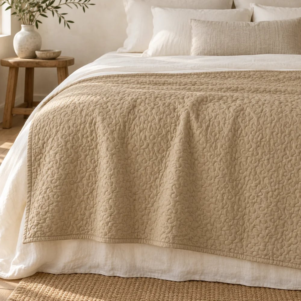 Vermicelli quilted throw in flax