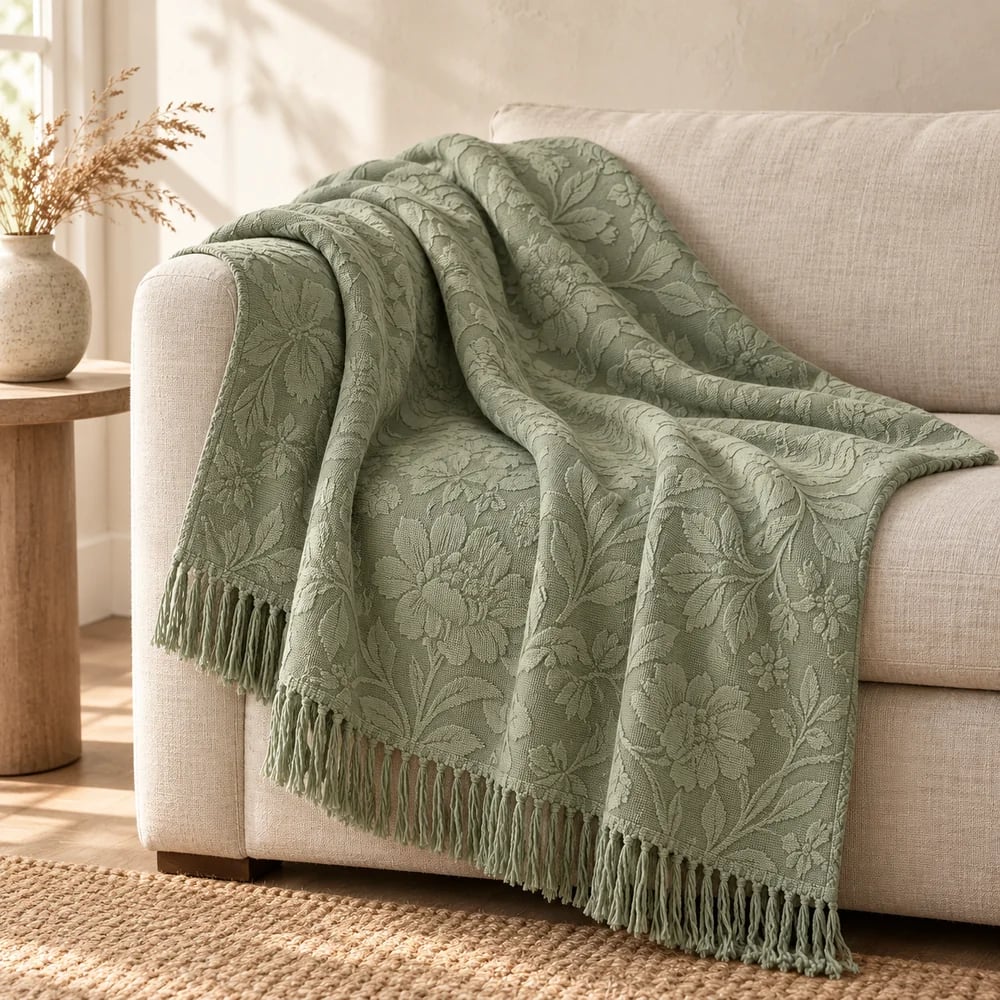 Floral jacquard throw in sage