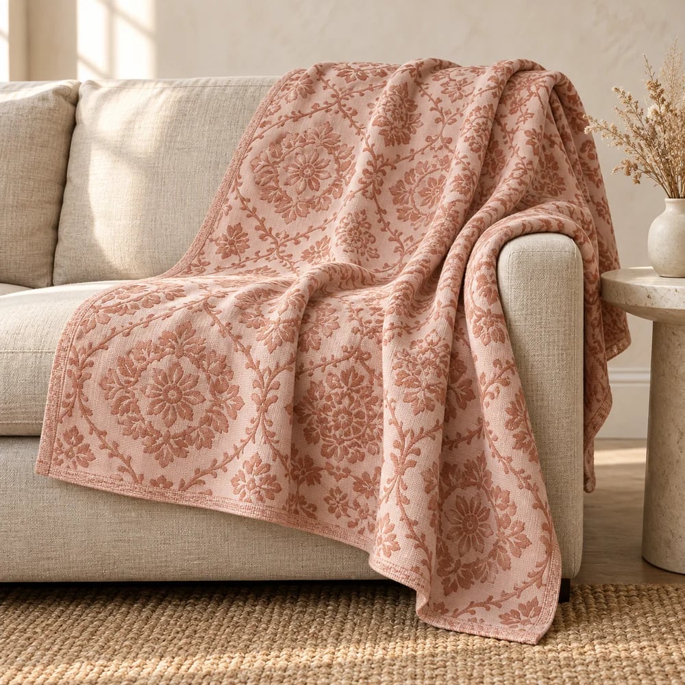 Medallion jacquard throw in blush pink